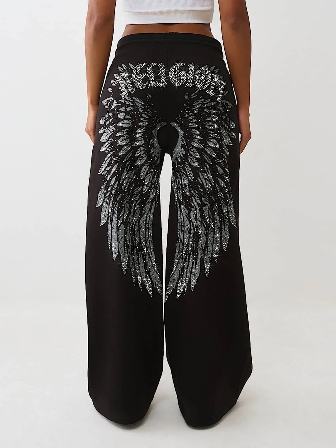 Lässige Glänzende Pailletten-Engelsflügel-Bedruckte Jogginghose Y2k Damen Einfarbige Lose Lange Bodenlange Hose 2026 Street Lady Tägliches Outfit