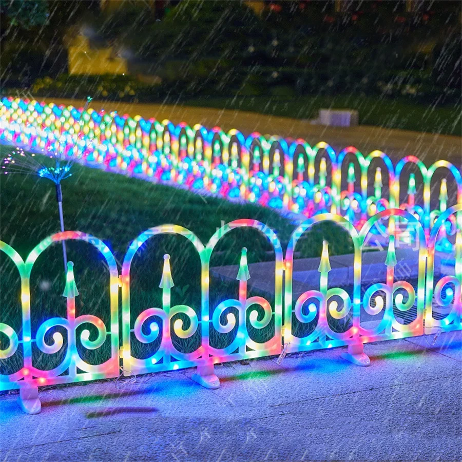 Nordic Lighted Garden Fence Light Outdoor Christmas Tree Fence Lights White Edging Picket Fence for Grass Lawn Border Decor