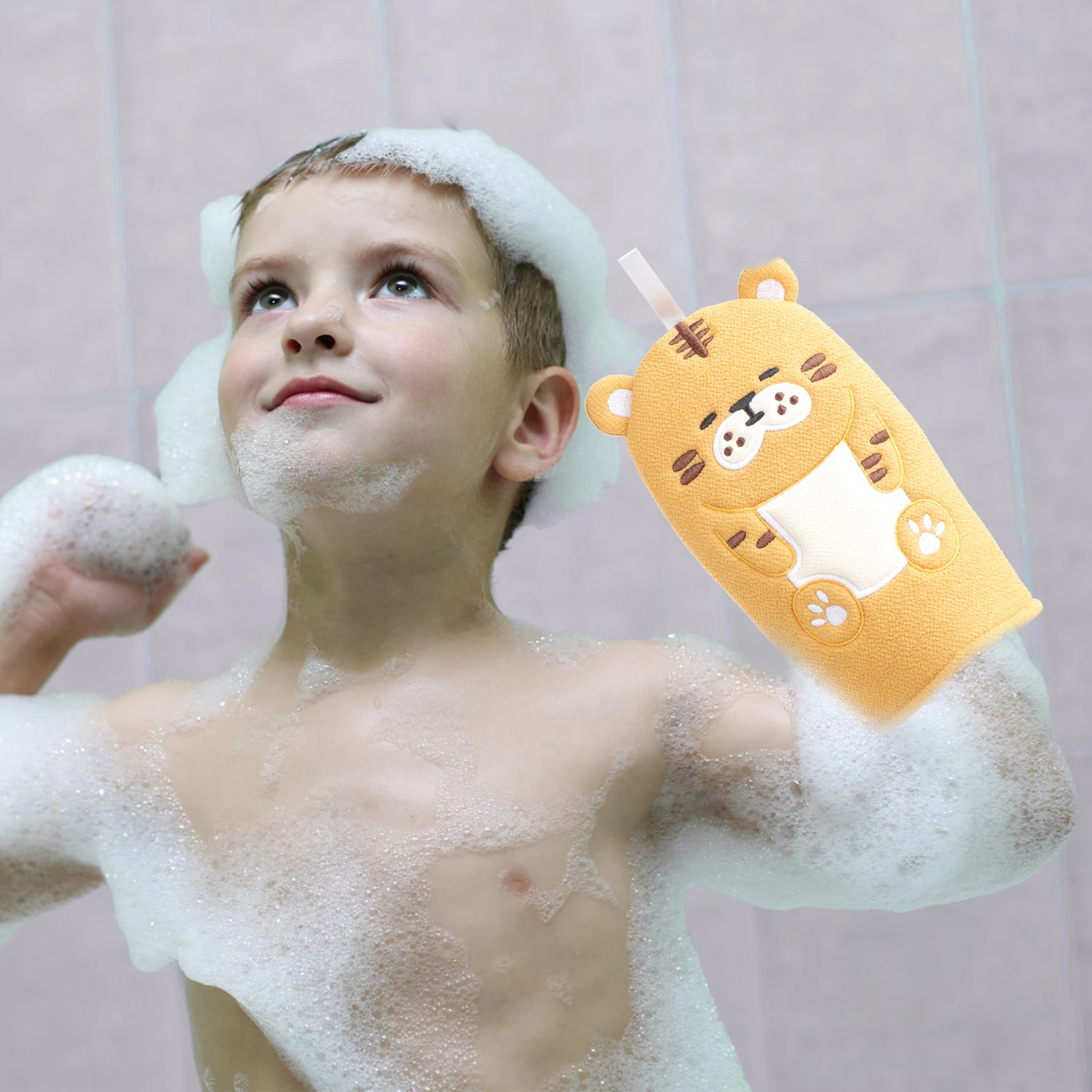 

2PCS Tiger Scrubbing Cartoon Mitts Child Kid Scrubber Towels Shower Bath Towels Children Bath Time Gifts