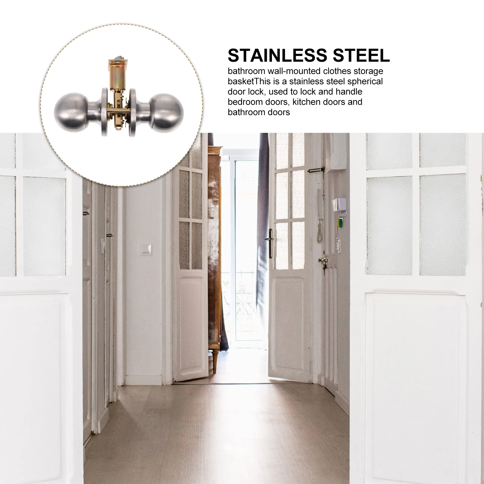 

Stainless Steel Round Spherical Entry Bidirectional Bedroom Home Entrance Durable Simple Structure Easy Installation Interior