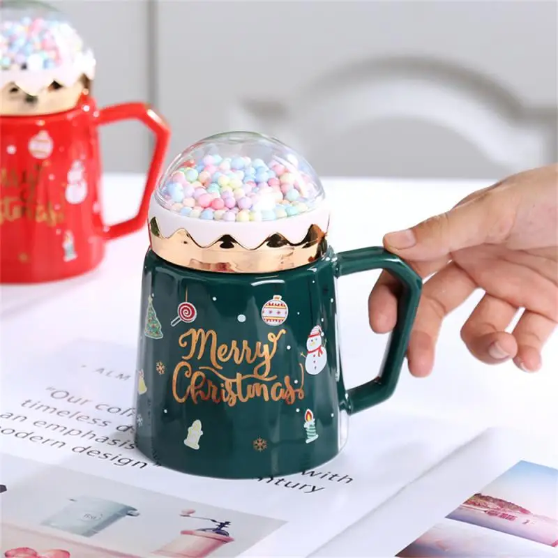 Christmas Mugs With Lid And Santa Claus Spoon Creative Planet Ceramic Cup Xmas Gift Coffee Cup Milk Cup Drinking For Home Office