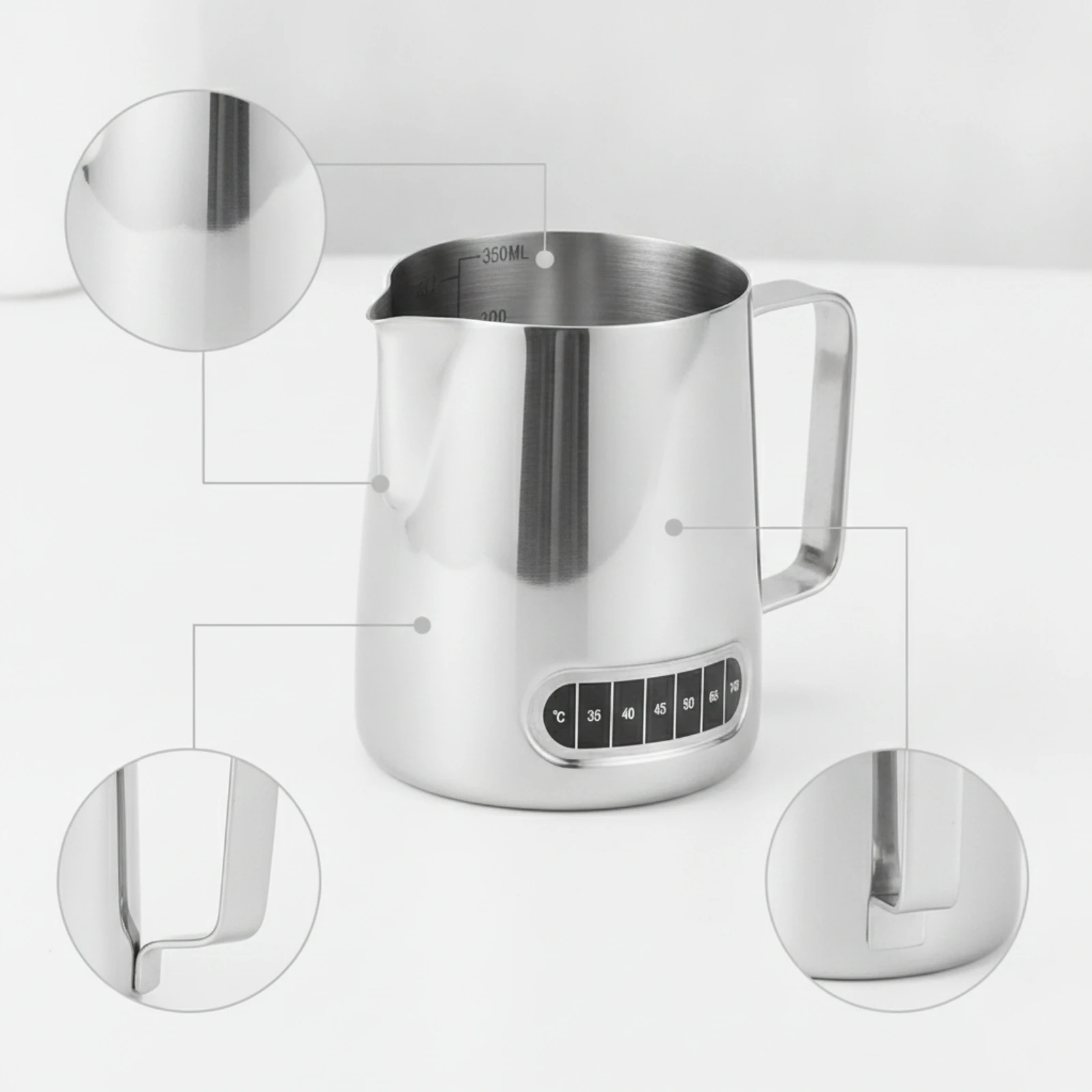 Milk Frothing Cup with Scale Controlled Pouring Steaming Pitcher with Temperature Label Coffee Professional Steaming Jug view 5