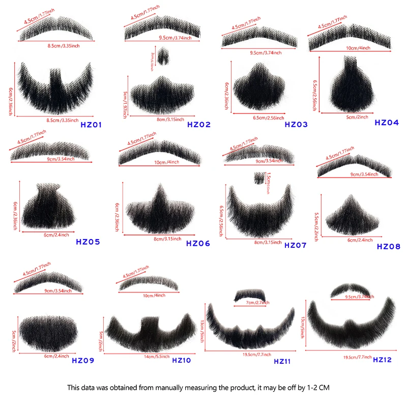 100% Human Hair Hand Made Black Brown Realistic Fake Moustache for Men Makeup Facial Hair By Invisible Beards