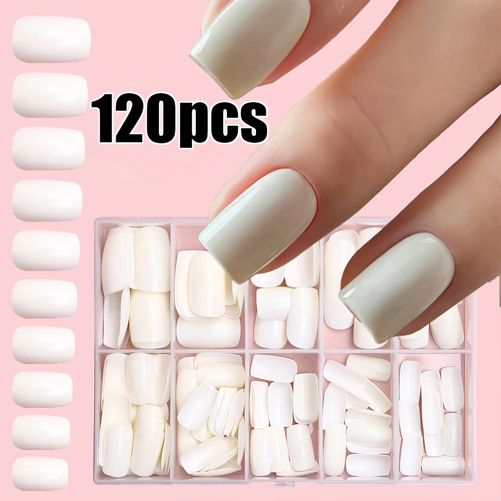 

120Pcs/box White Medium Square Press On Nails Pure White French Acrylic Fake Nails Simple Full Cover Wearable False Nail Tips*&#