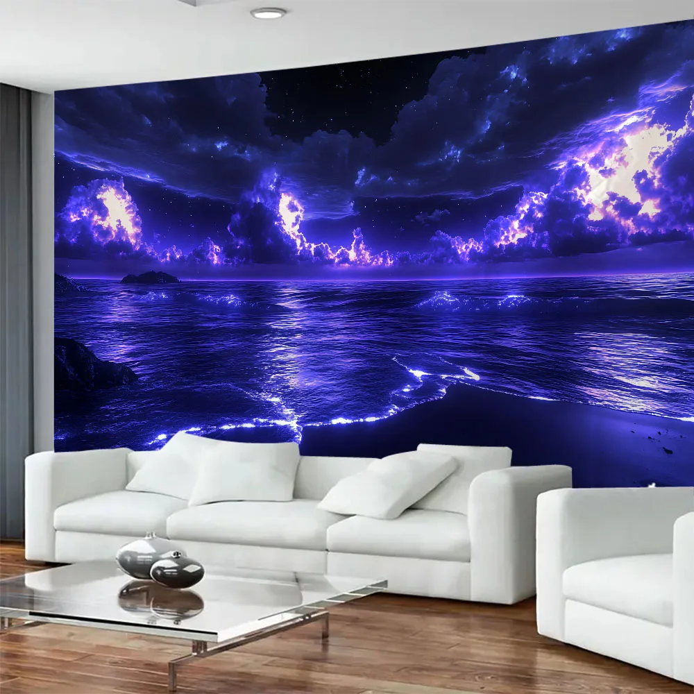 Luminous Beach Night View Ocean Oil Painting Multi-Scale Home Wall Hanging Cloth Multifunctional Holiday Decoration for Office
