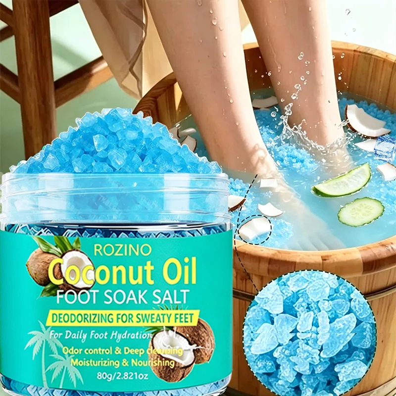 Coconut Oil Foot Bath Salt - Hypoallergenic Sea Salt, Relieves Cracked Feet, Moisturizes Dry Heels - 20-Minute Relaxing Foot Soak, Post-Workout and Pre-Sleep Care, Soothing Foot Care, Ocean-Themed Design