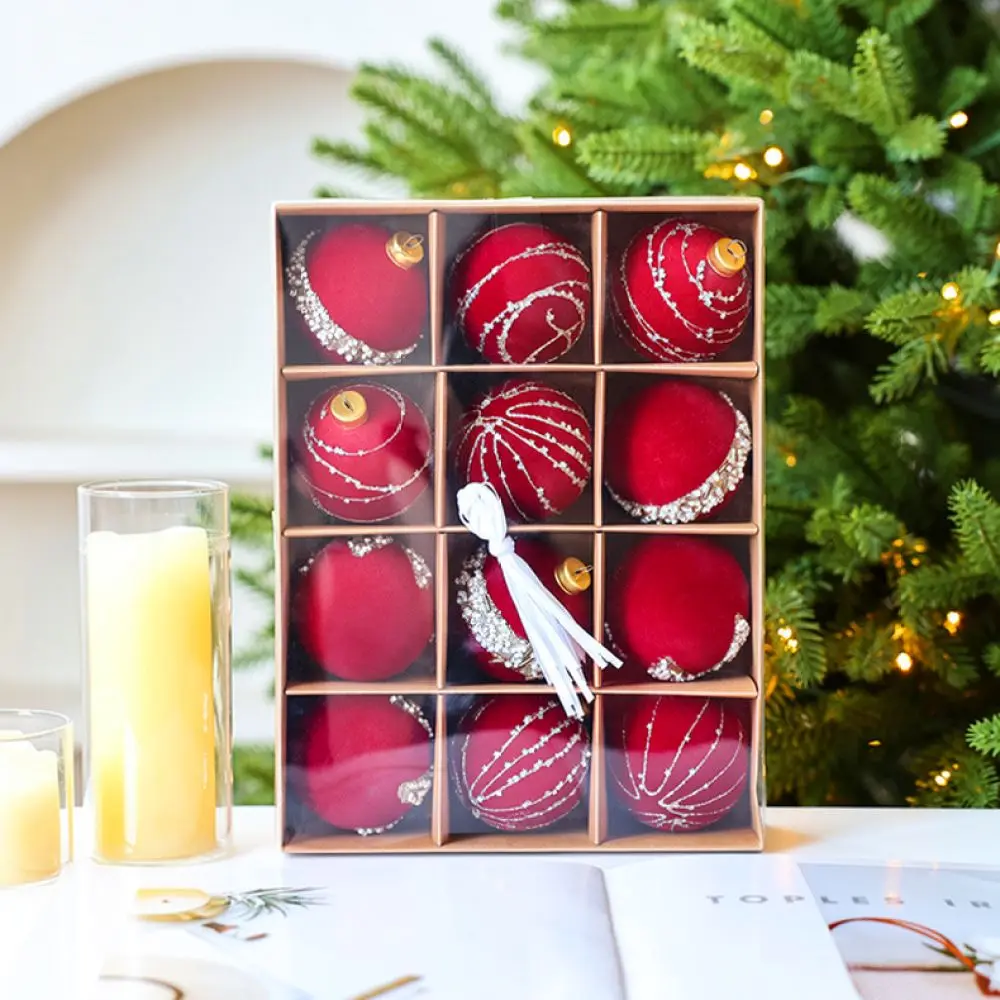 Decorative Flocked Christmas Tree Ornaments Velvet Hanging Spheres For DIY Crafting Festive Home Party Display