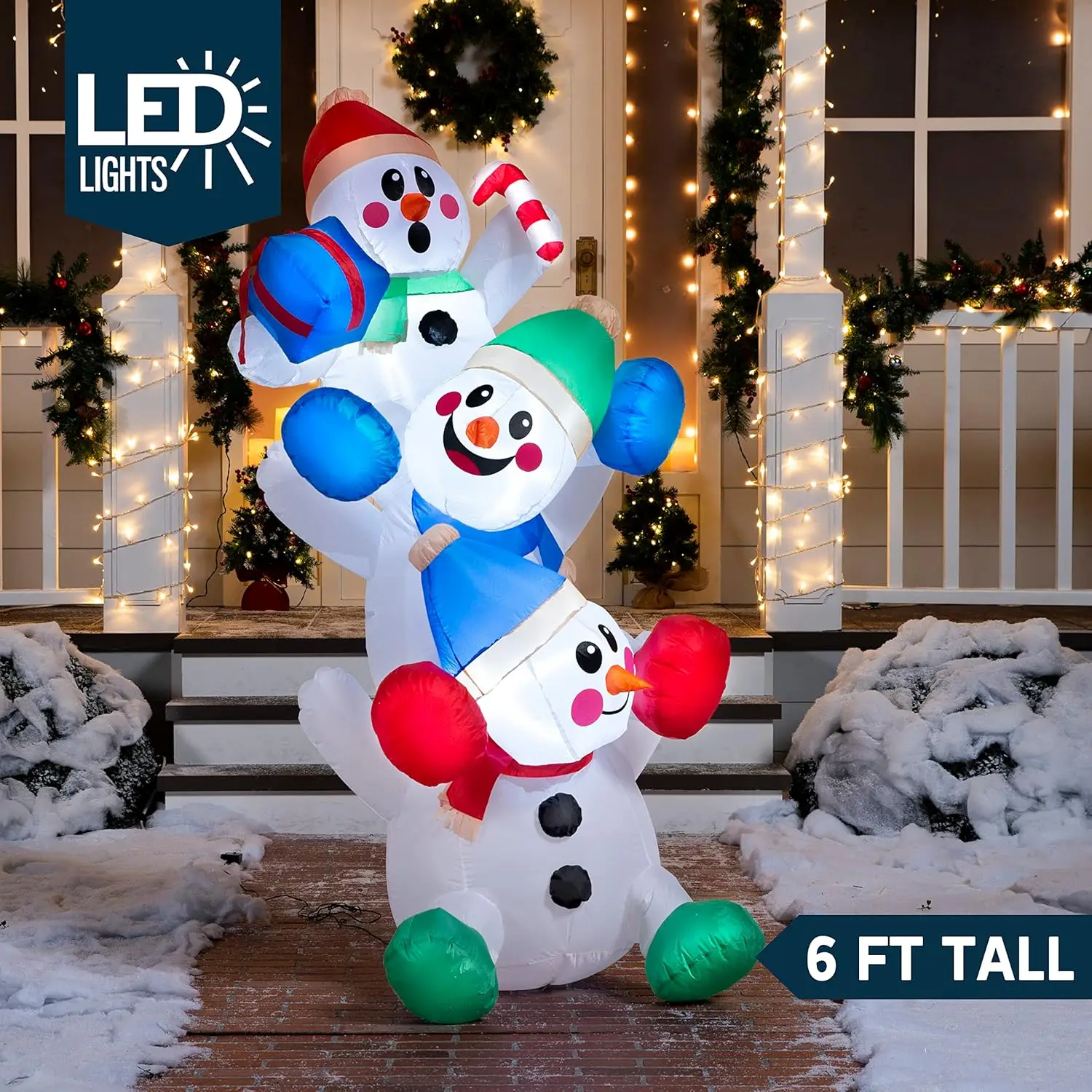 6 FT Christmas Inflatable Decoration Stacked Snowman with Build-in LEDs Inflatables for Xmas Party Home Christmas Décor