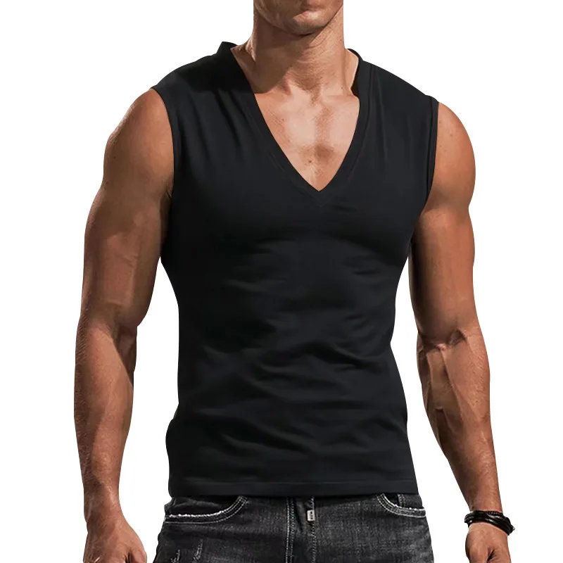 

Fitness Men Quick Drying Sleeveless Tanks Top Vest Solid Color V-Neck Undershirt Muscle Vests T Shirt For Men Tee Male Clothing