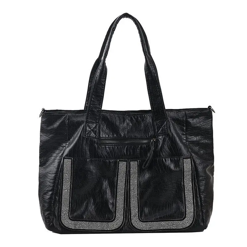 

Новая женская сумка большой вместимости, универсальная интернет-сумка знаменитостей для поездок на работу, модная сумка через плечо из мягкой кожи с бриллиантами