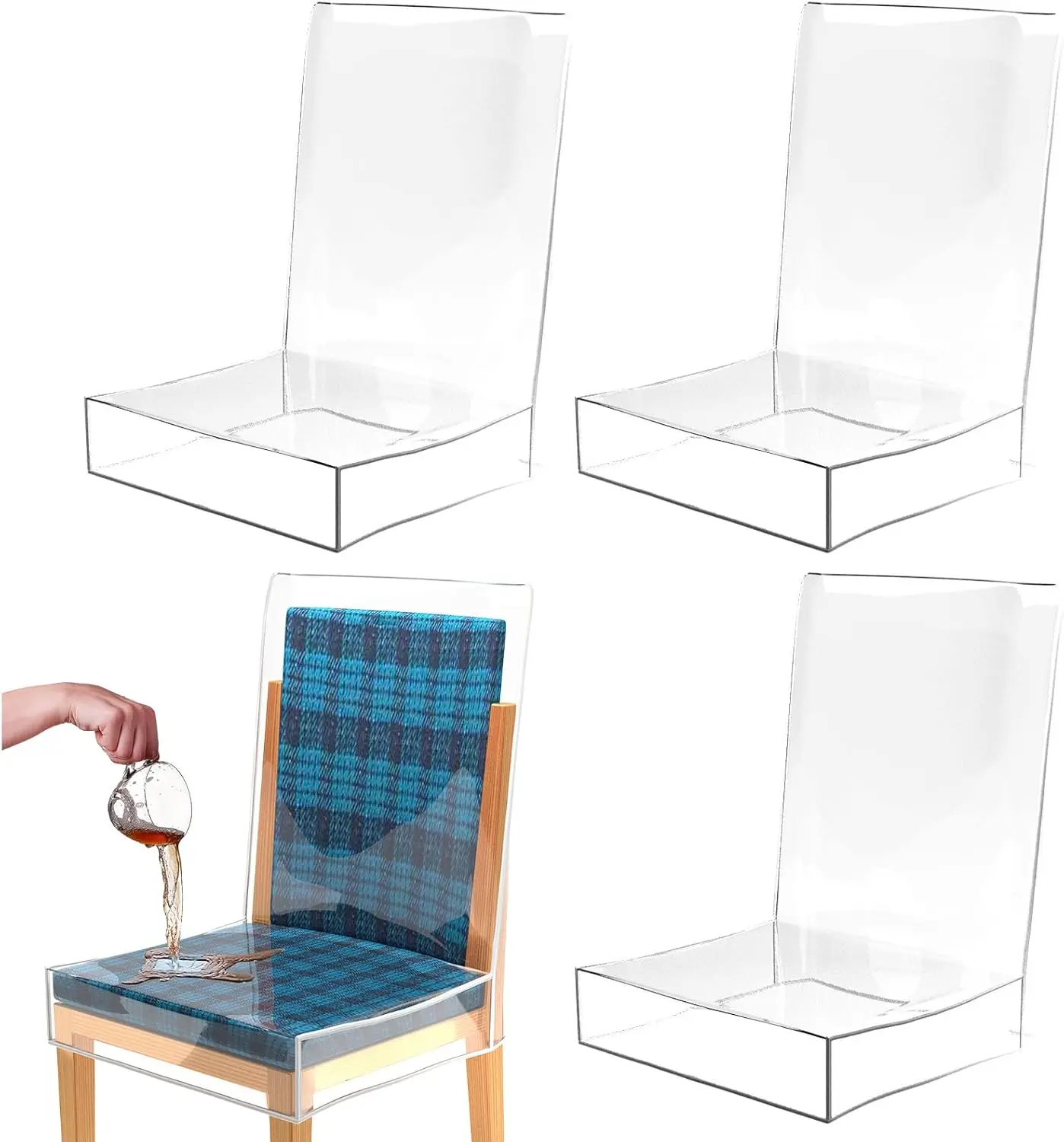 

4 Pcs Plastic Chair Covers Waterproof Dining Chair Cover With Backrests Clear Pvc Chair Seat Protective Cover Heavy Duty