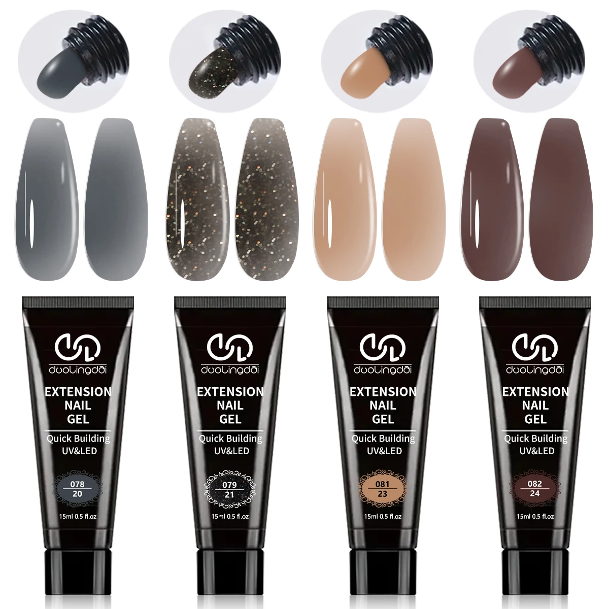 Duolingdai 4 Color Poly Nail Extension Gel, Brown, Black Grey - Male/Dark Nail Art, Comes With Essential Tools, Semi-Permanent