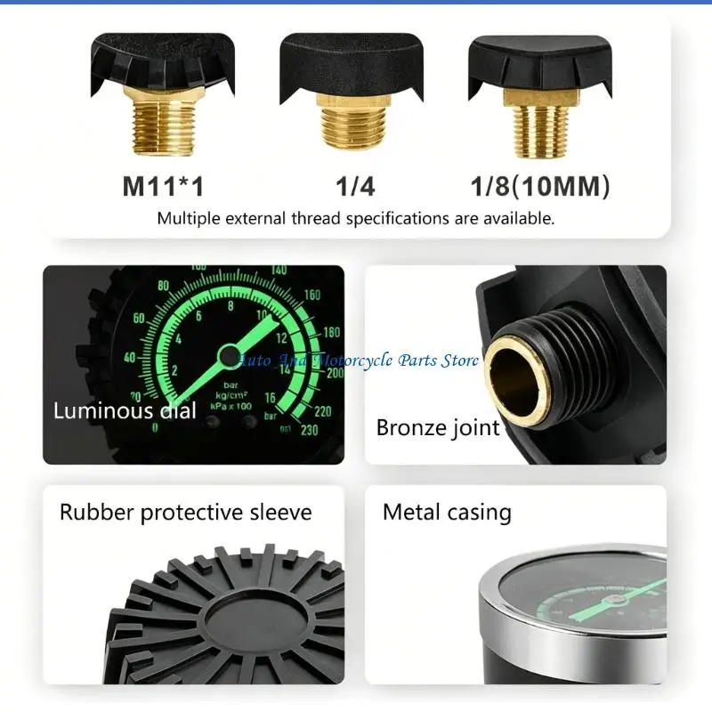 P9FD Copper Car Tire Pressure Gauge Featuring Glow Dials For Easy Reading At Night Or Dark Garages Tire Pressure Meter