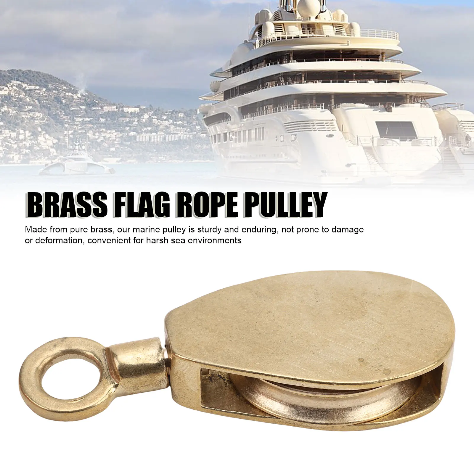 50mm Boat Brass Flag Rope Pulley Elegant Boats Yachts Smooth Flagpole Sliding Hardware for Enhanced Flag Hoisting Experience