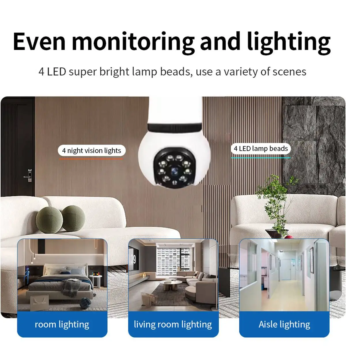 E27 Bulb Surveillance 2in1 Security Camera With LED Lamp Automatic Night Vision Cam Indoor Motion Detection 10X Zoom WiFi Camera