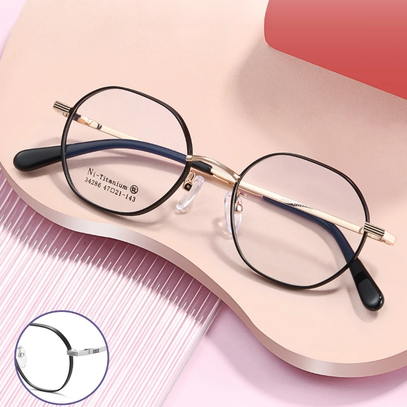 CLLOIO Vintage Durable Prescription Glasses Blue Light Blocking Alloy Polygon Frame Myopia Glasses Progressive Reading Eyewear