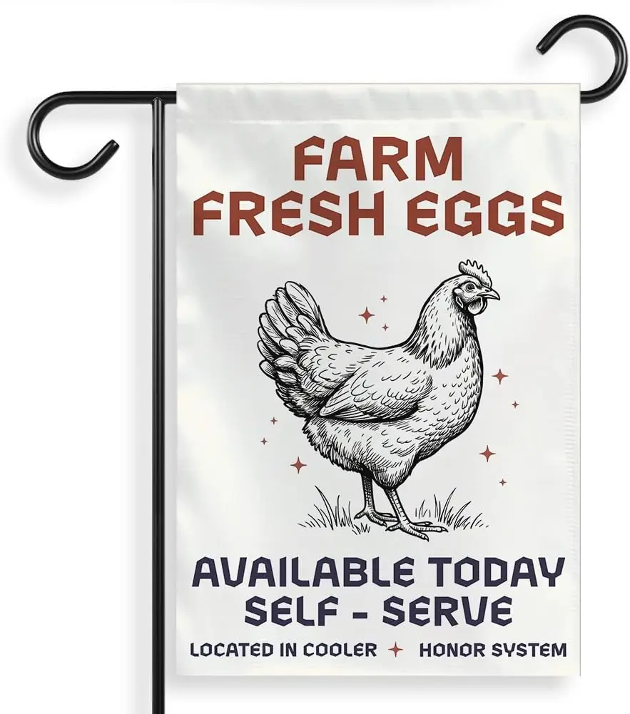 [12X18] Farm Fresh Eggs Available Garden Flag Bakery Grocery Flag Farmers Local Eggs for Sale Sign Chicken Coop Flag Farm Eg xxl