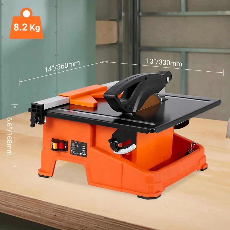 7-Inch Wet Tile Saw with Adjustable Rip Fence & Miter Gauge - 0-45° Bevel Cutting, Water Cooling System, for Tile/Stone Cutting