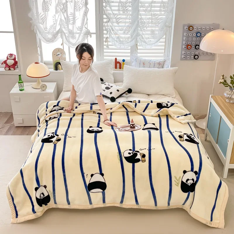 Four Season Universal Double-sided Raschel Blanket Thick Warm Comfortable Blankets for Winter Bedroom Printed Plush Bed Sheet