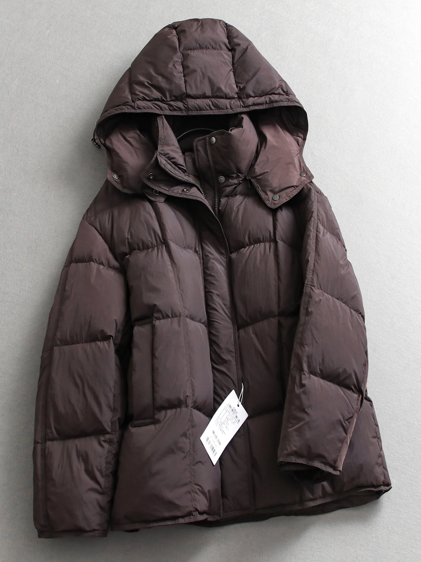 

Loose Fit Goose down Jacket Women's Long Sleeve Hooded Coat Casual Style Warm Thickened Nylon Fabric Elastic Sealing Zipper