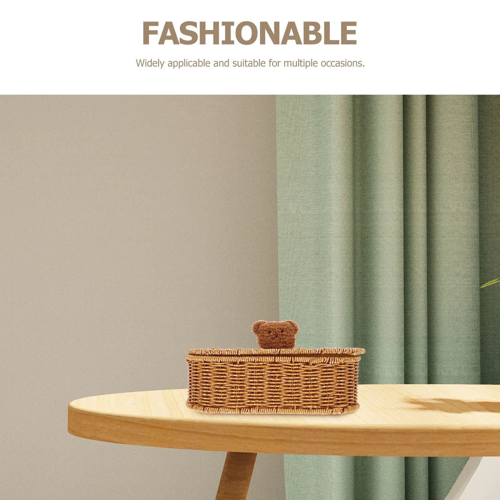 1pcs Storage Box Imitation Rattan With Bear Handle Woven Desktop Organizer For Office Home School Sundries Holder Household