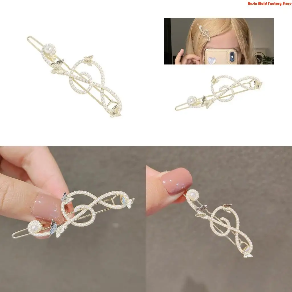 

MXME Elegant Music Note Hairpin for Women Girl Artificial Pearls Side Pin 2000s Hair Clip for Daily Use Theme Party Hair Styling
