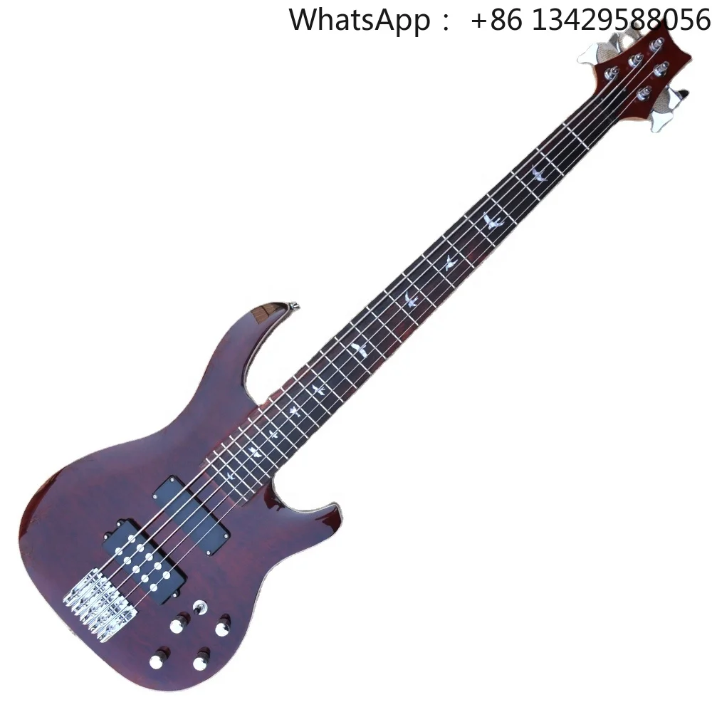 Flyoung Brown 5 Strings Electric Bass Guitar Professional Bass Guitar Bajo Electrico