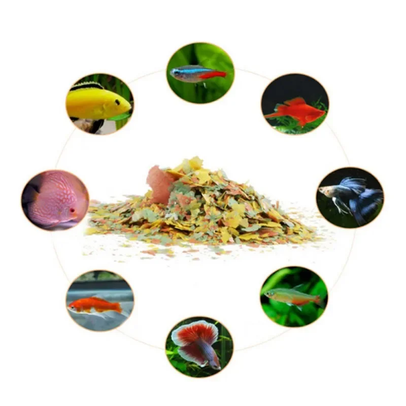 Alimento para peces, colorante e iluminador, alto en nutrientes, crecimiento de peces tropicales, copos de comida saludables para peces