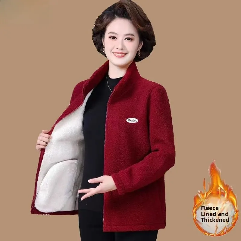 

Thickened Fleece Jacket for Middle-Aged And Elderly Women Grandmother Style Inner Fleece Cotton Coat Lamb Velvet Top