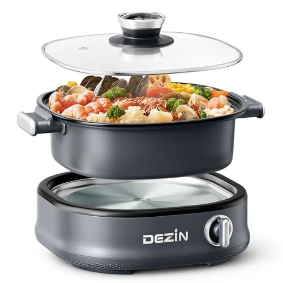 

3L Non-Stick Hot Pot Electric with Dual-Power ControlElectric Shabu Shabu Pot with Removable Pot Electric Pot with Tempered Gla