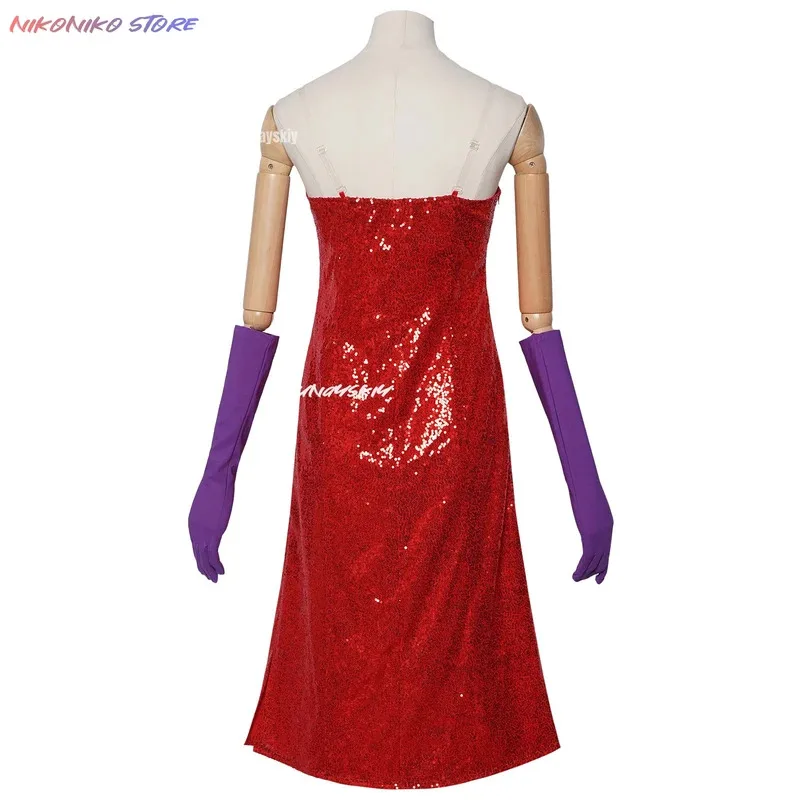 Rabbit Jessica Red Sequin Fancy Dress Costumes Halloween Carnival Dress Ladies Nightclub With Gloves Takerlama