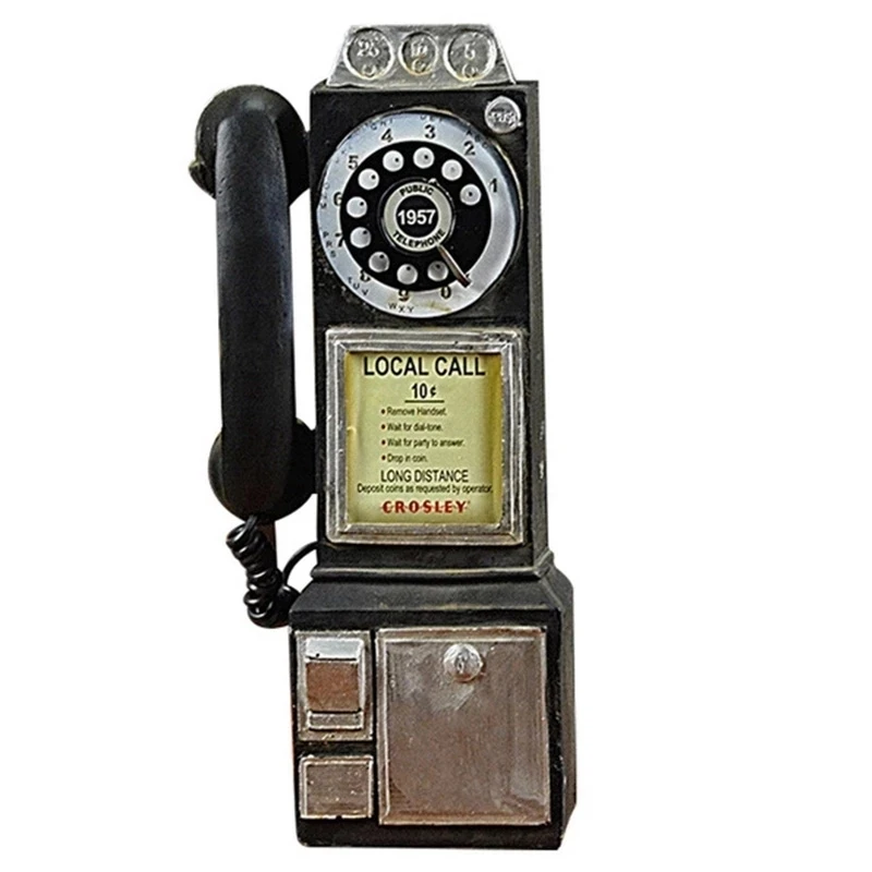 Vintage Telephone Model Retro Dial Pay Phone Miniature Wall Hanging Ornaments Living Room Home Decoration Gifts Crafts for Bar