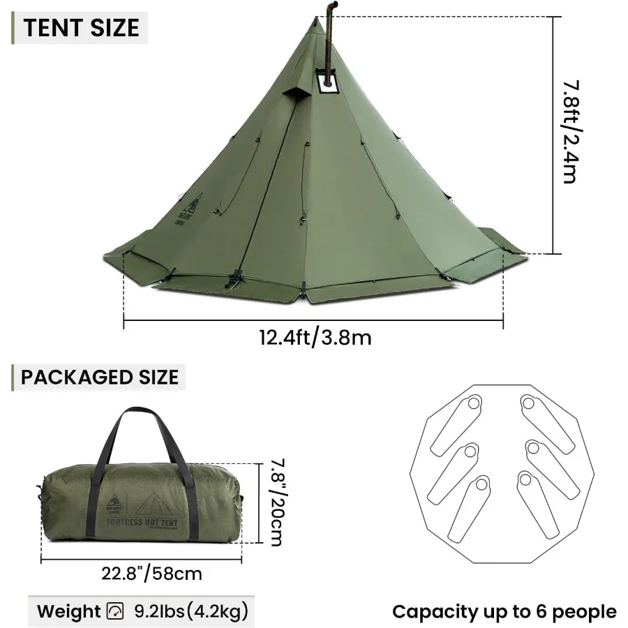 خيمة روك فورترس الساخنة مع موقد جاك 4 الموسم 46 شخص تيبي للتخييم الظهر الصيد الصيد مقاوم للماء يندبروف