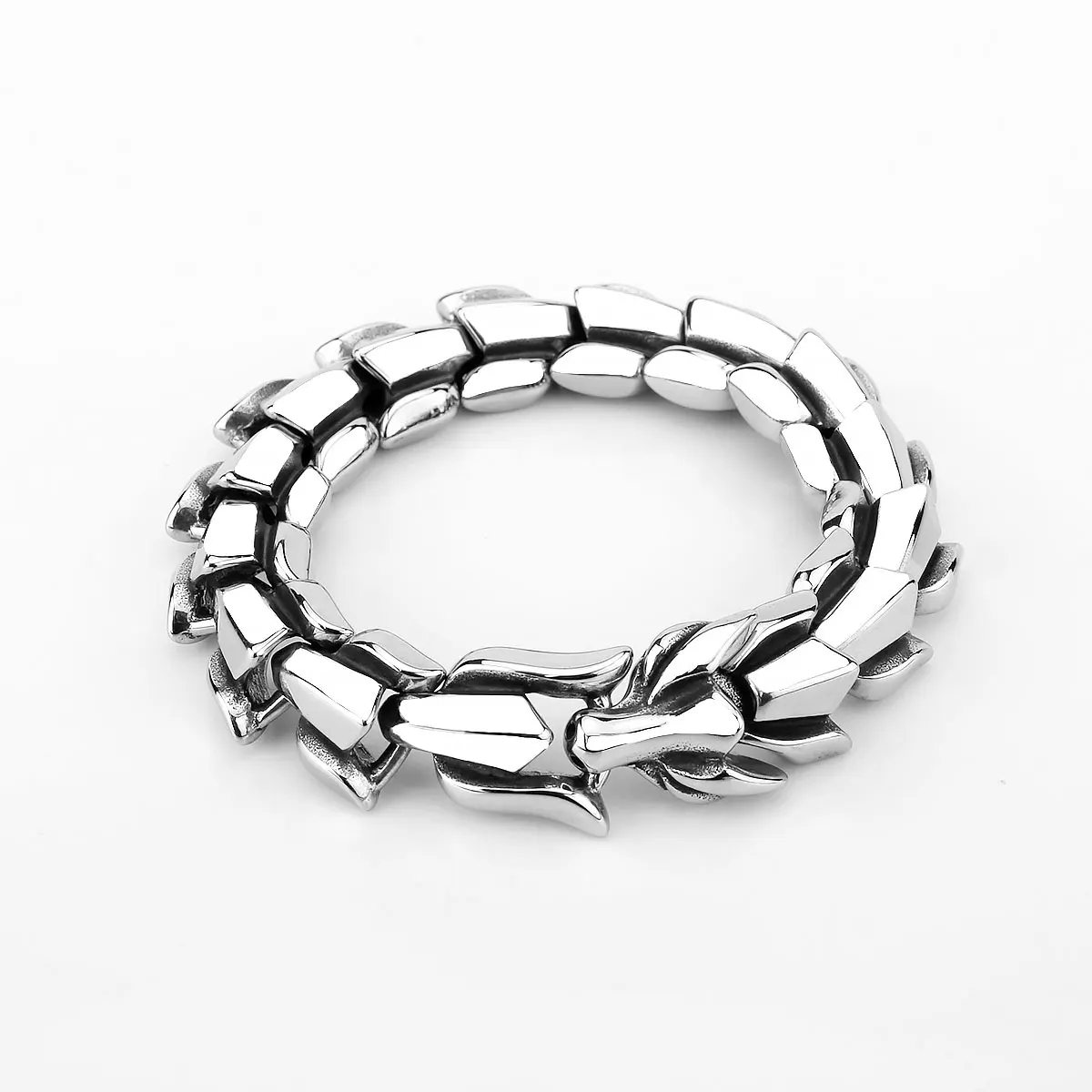 Nordic Vikings Ouroboros Bracelet Men\'s Punk Hip Hop Metal Dragon Bone Chain Wristband Biker Stainless Steel Bangle Jewelry