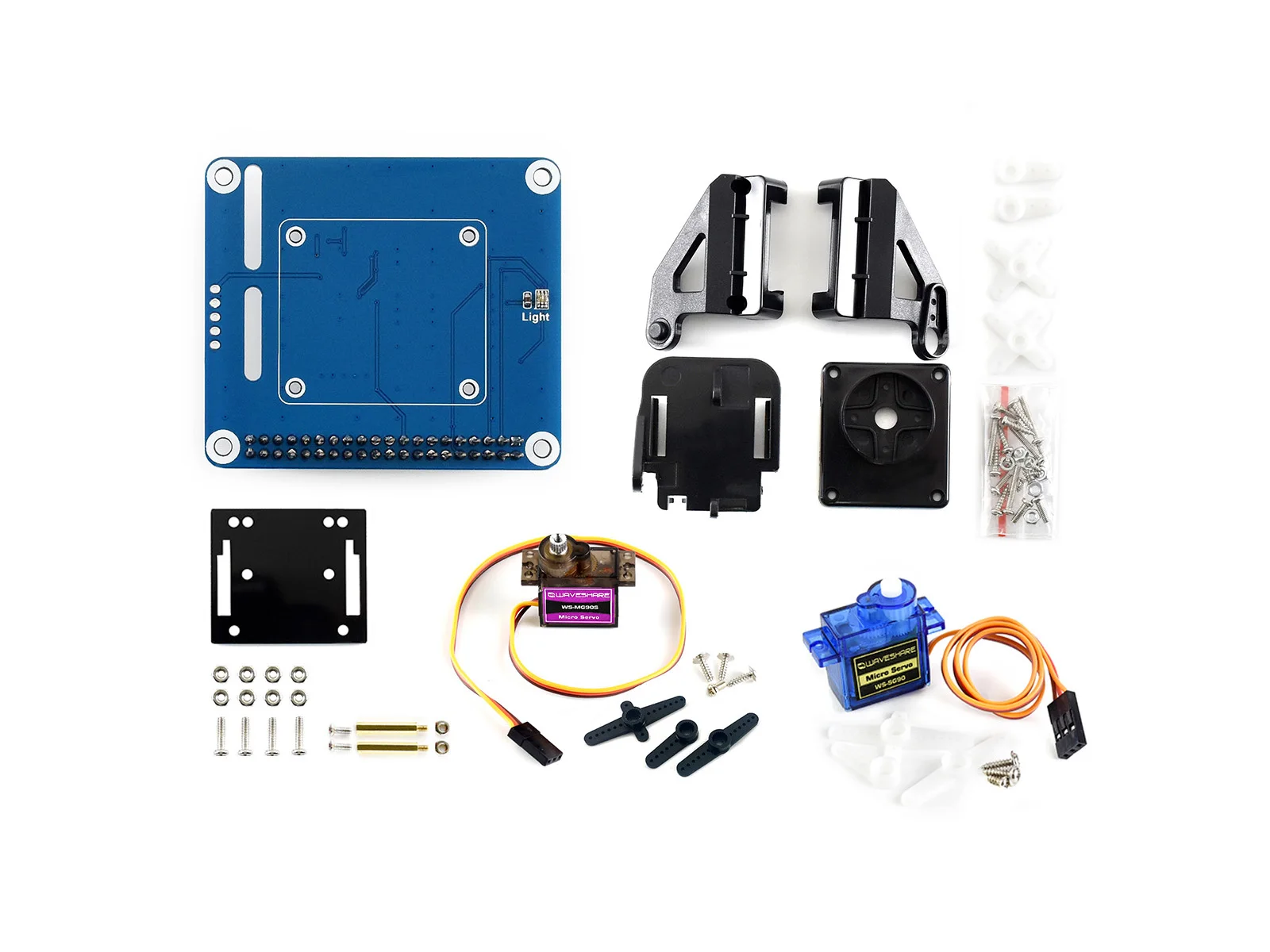 Waveshare 2-DOF Pan-Tilt HAT for Raspberry Pi Light Intensity Sensing I2C Interface PCA9685 PWM chip TSL2581 light sensor