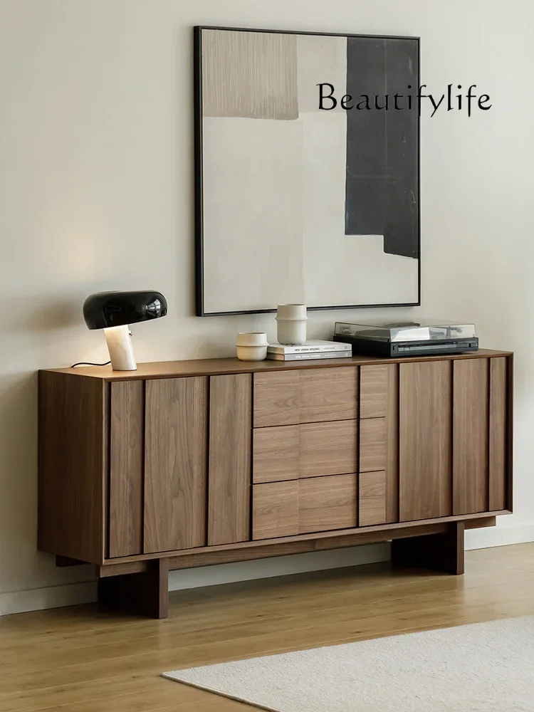 

Medieval black walnut retro dining side cabinet storage living room storage floor against the wall simple household