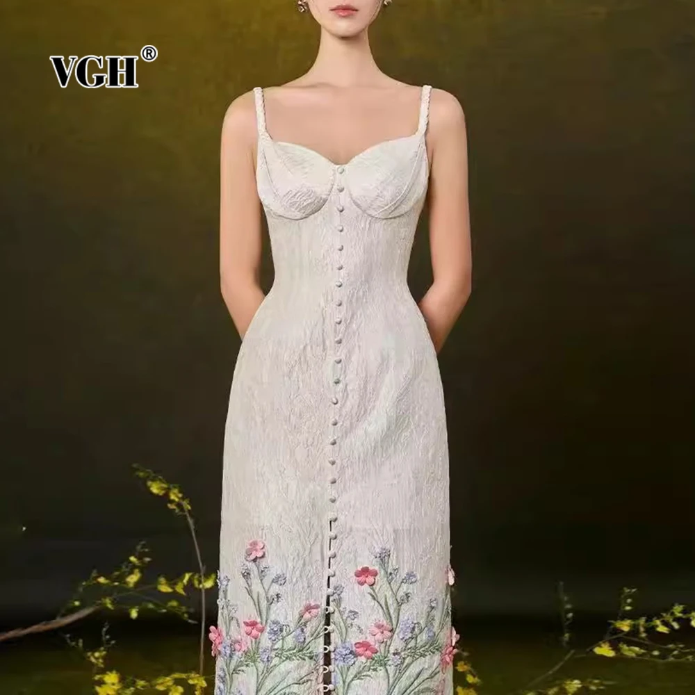 

VGH Slimming Slimming Printing Dresses For Women Square Collar Sleeveless High Waist Temperament Dress Female Fashion Style Ne