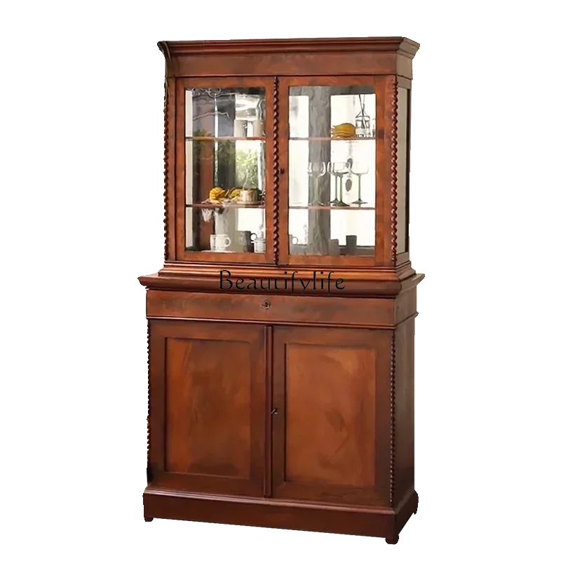 

ld 38 French solid wood wine cabinet medieval living room dining side locker American simple red wine glass cabinet