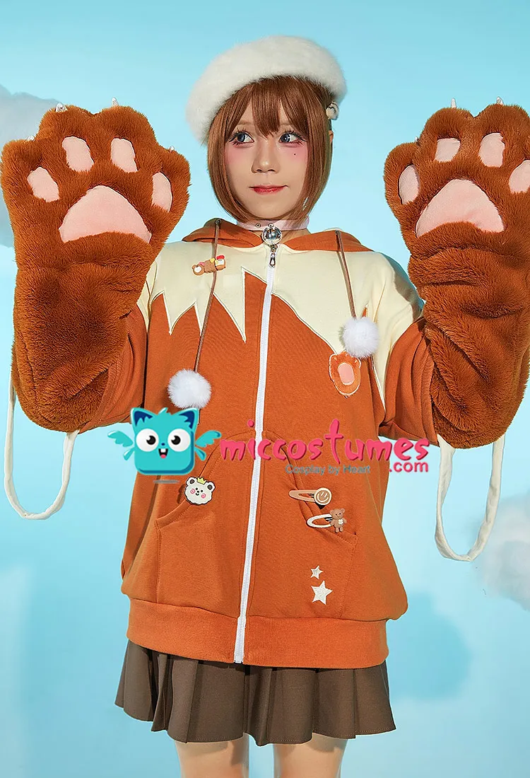 Miccostumes Women PM Derivative Pullover Hoodie with Detachable Bag Design Furry Paw Gloves Kawaii Hooded Sweatshirt