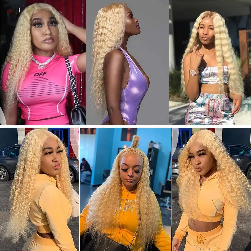 38 Inch Honey Blonde 613 Deep Wave 13x6 HD Lace Front Wig Brazilian Human Hair 13x4 Curly Water Wave Wig Pre Plucked For Black Women view 8