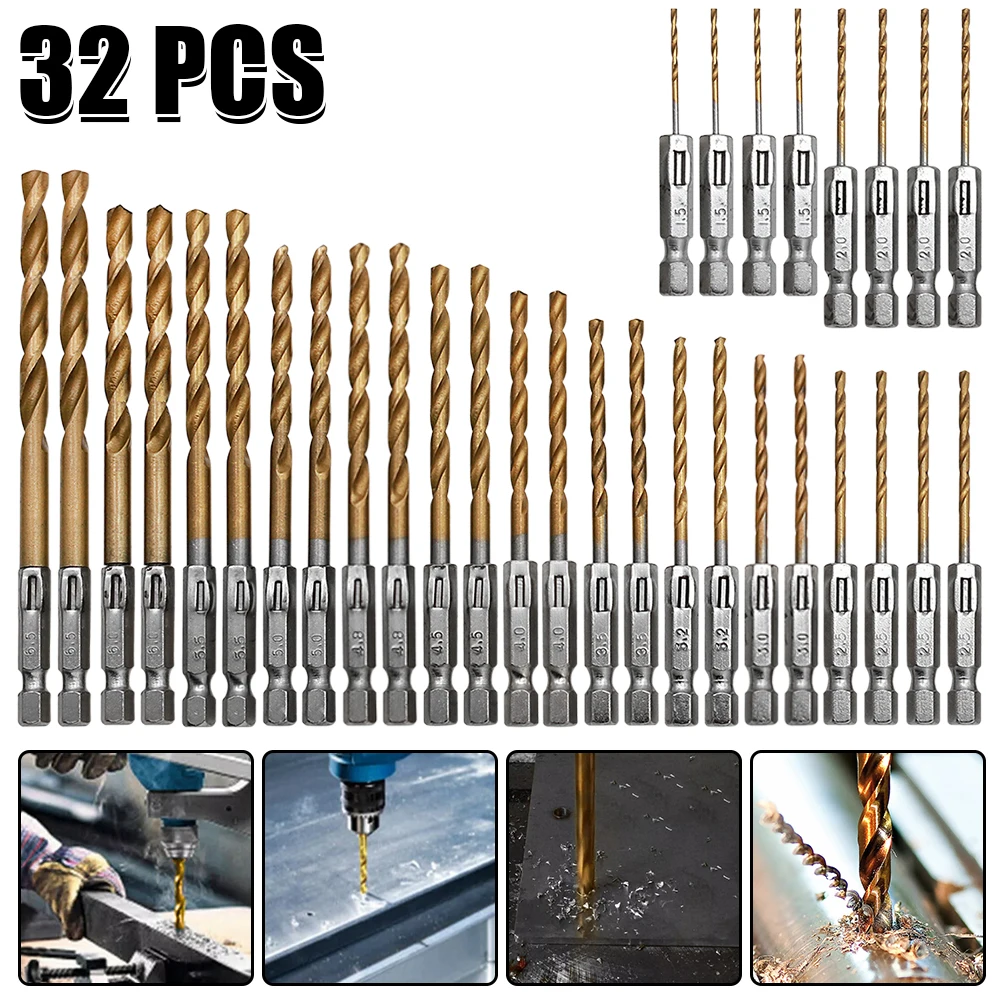 Alça hexagonal, ângulo de 1/4 polegadas, placa de ferro, aço inoxidável, conjunto especial de broca helicoidal, tipo q, furo ultra curto 1.5-13mm