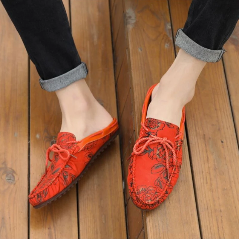 Men's Summer New Arrival Breathable Driving Moccasins Soft Leather Half Slippers Backless Slip on Loafers Casual Lazy Shoes