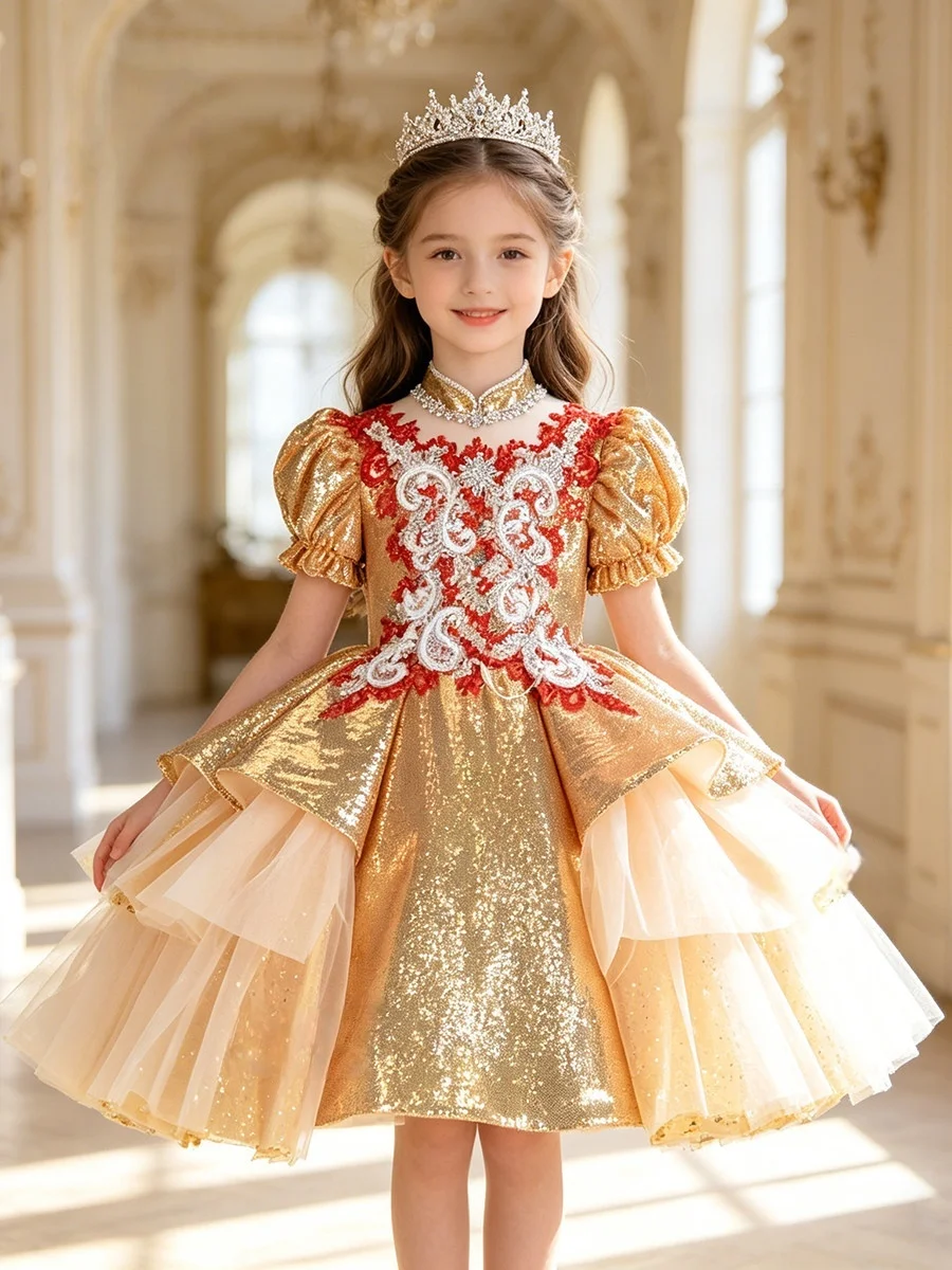 Custom Sequin Embroidery Flower Girl Dress For Wedding Birthday Party Pageant Ball Gown Princess Dress فساتين بنات
