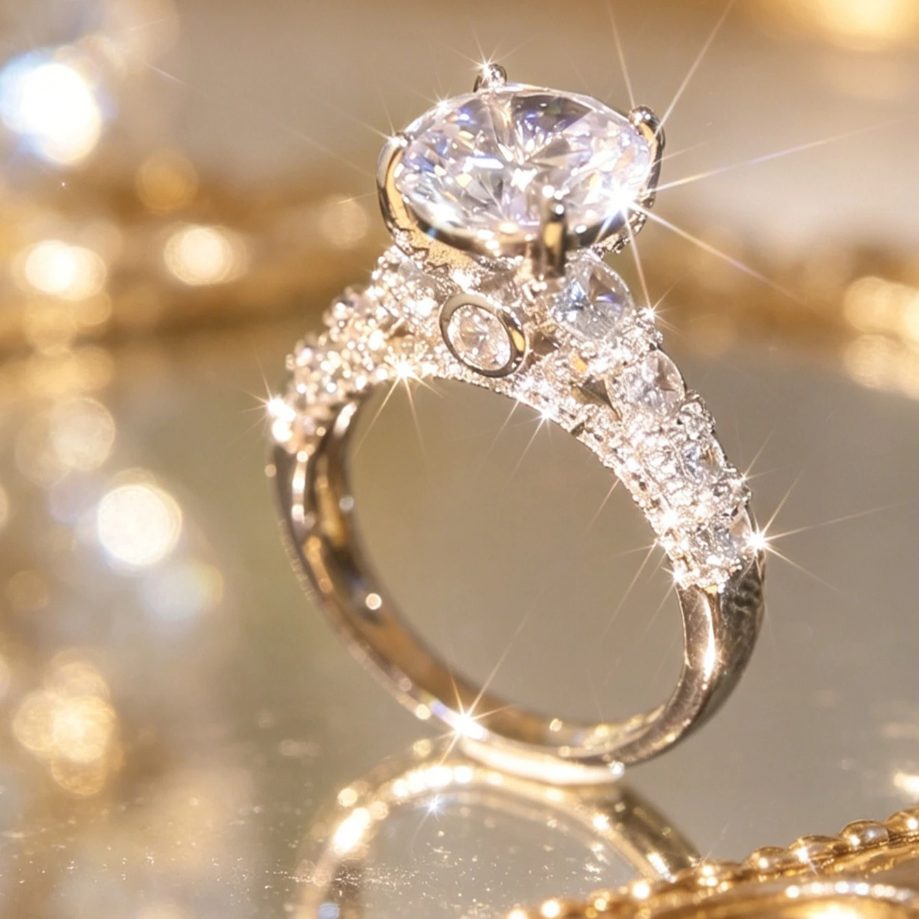 Women Oval‑Cut Synthetic Zircon Engagement Ring Silver‑Tone Twisted Shank Full‑Paved Side Stones Promise Finger Ring Trendy Bridal Fashion Jewelry