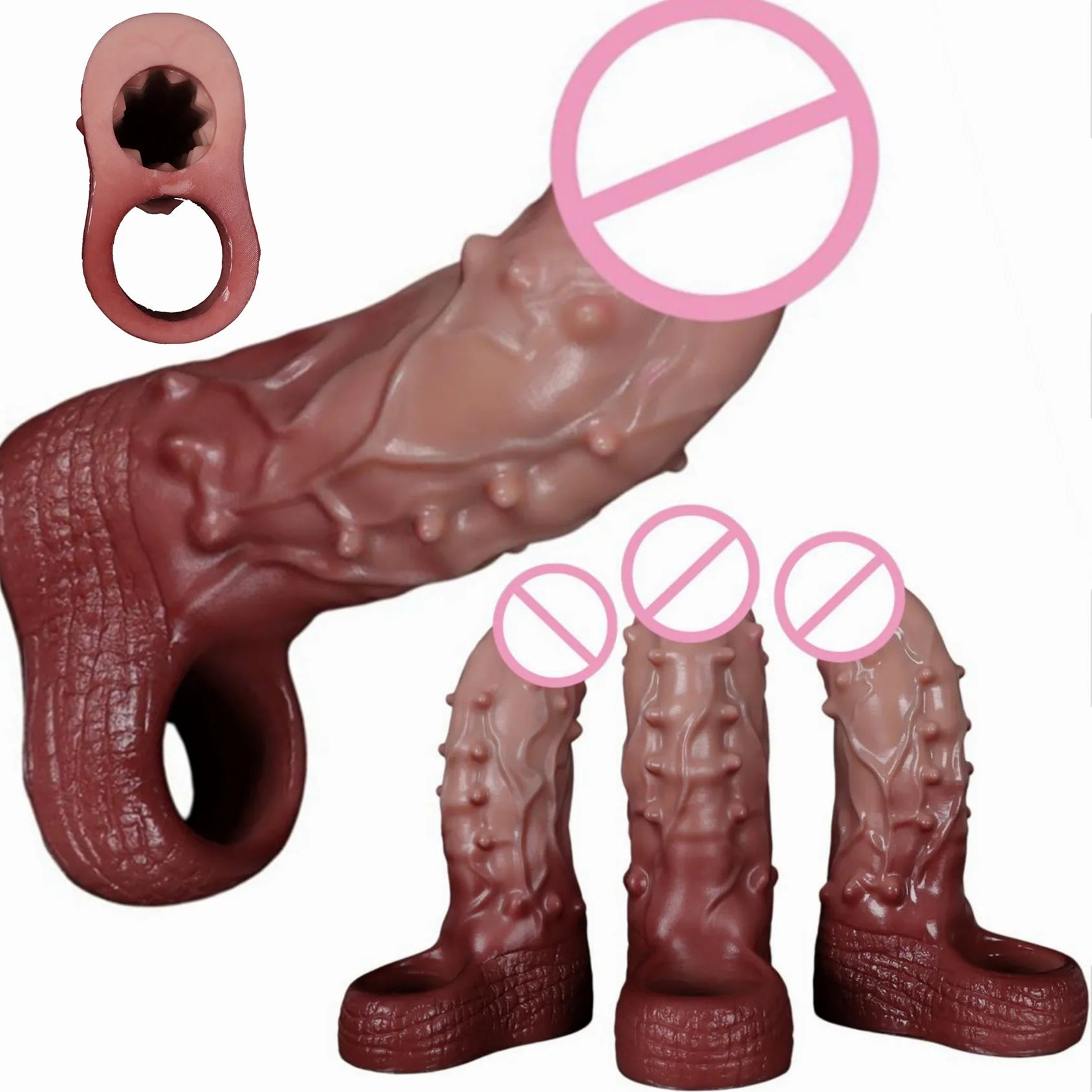 Sex Toys For Male Soft Silicone Penis Sleeve Spike Extended Enlargement Time Delay Cock Cover Real Ejaculation Cock Men Extender