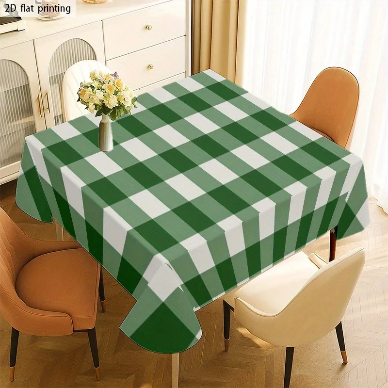 Soft, fashionable and beautiful green and white checkered tablecloth, machine washable and easy to clean.zyc