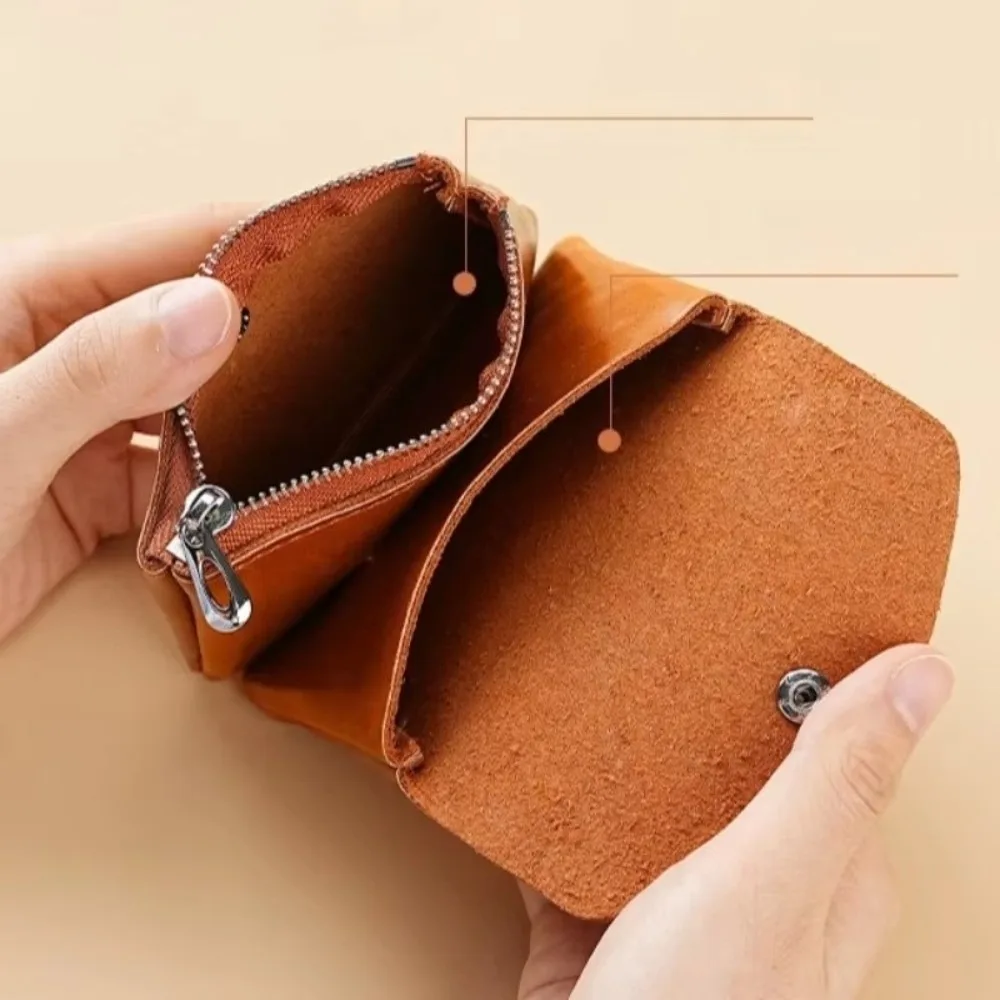 Simple Double Layer Leather Small Coin Pouch Hasp Zipper Short Wallet Multi-function Soft Mini Purse Bag Outdoor