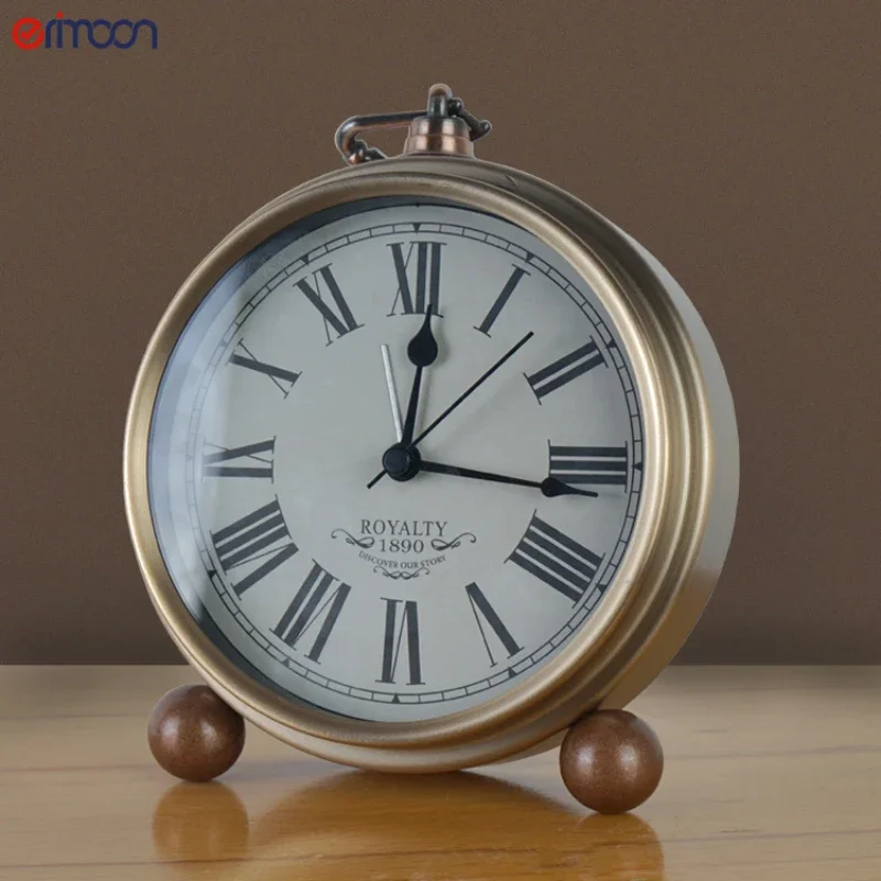 European retro wrought iron alarm clock American creative electronic clock home luminous personality mute clock