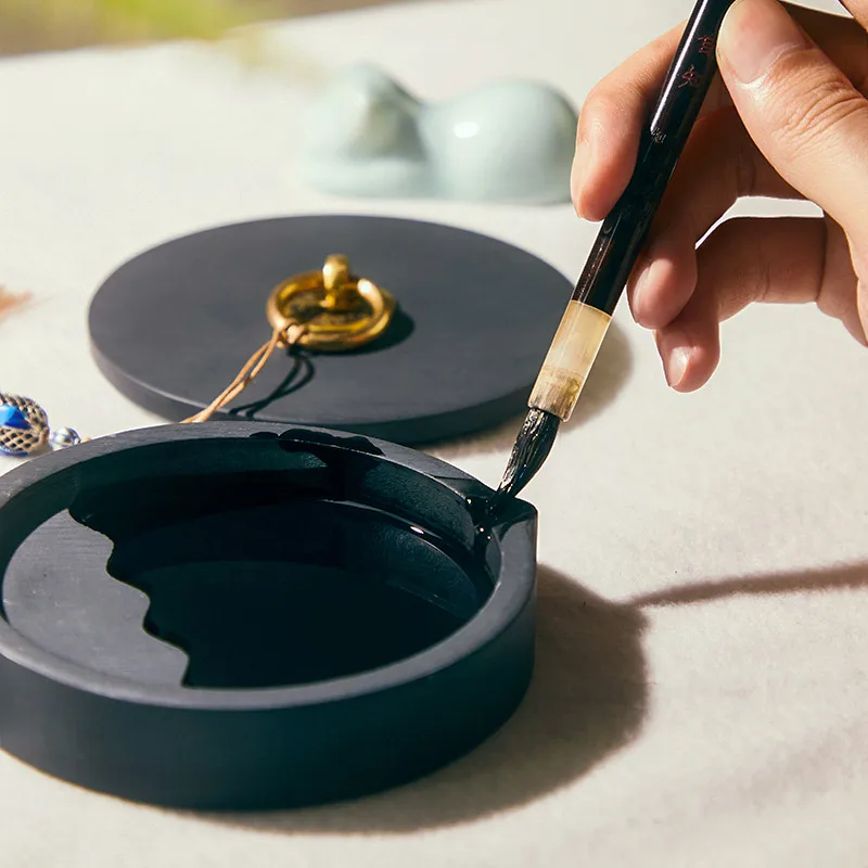 Hot Pot Inkstone Calligraphy Special with Cover Multifunctional Chinese Calligraphy Grinding Inkstone Painting Writing Supplies