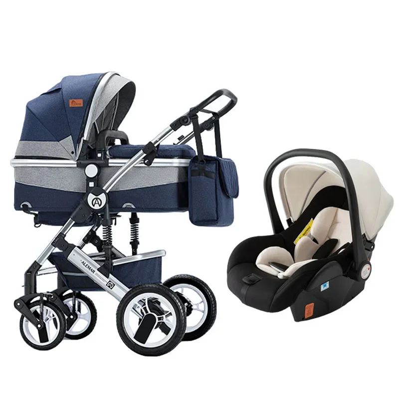 High quality luxury travel system large wheels high landscape aluminum alloy folding baby 3 in 1 stroller with car seat